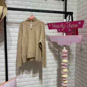 Mock Neck Ribbed Hem Sweater- KS6019